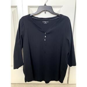 Croft & Barrow 3/4 Sleeve Black Shirt With White Buttons - Size 1X